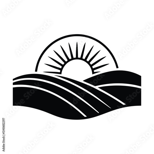 Sunrise Over Rolling Hills, Agricultural Farmland Landscape Icon