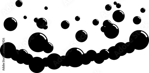 Fizzy Drink, Water Bubble, Soap foam bubbles suds framing shower gel, shampoo, shaving, mousse. Soda Drops Silhouette Icon Set. Soap Symbol Collection. Isolated Vector Illustration.