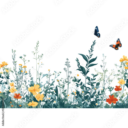 Wild grasses butterflies butterfly flowers vector