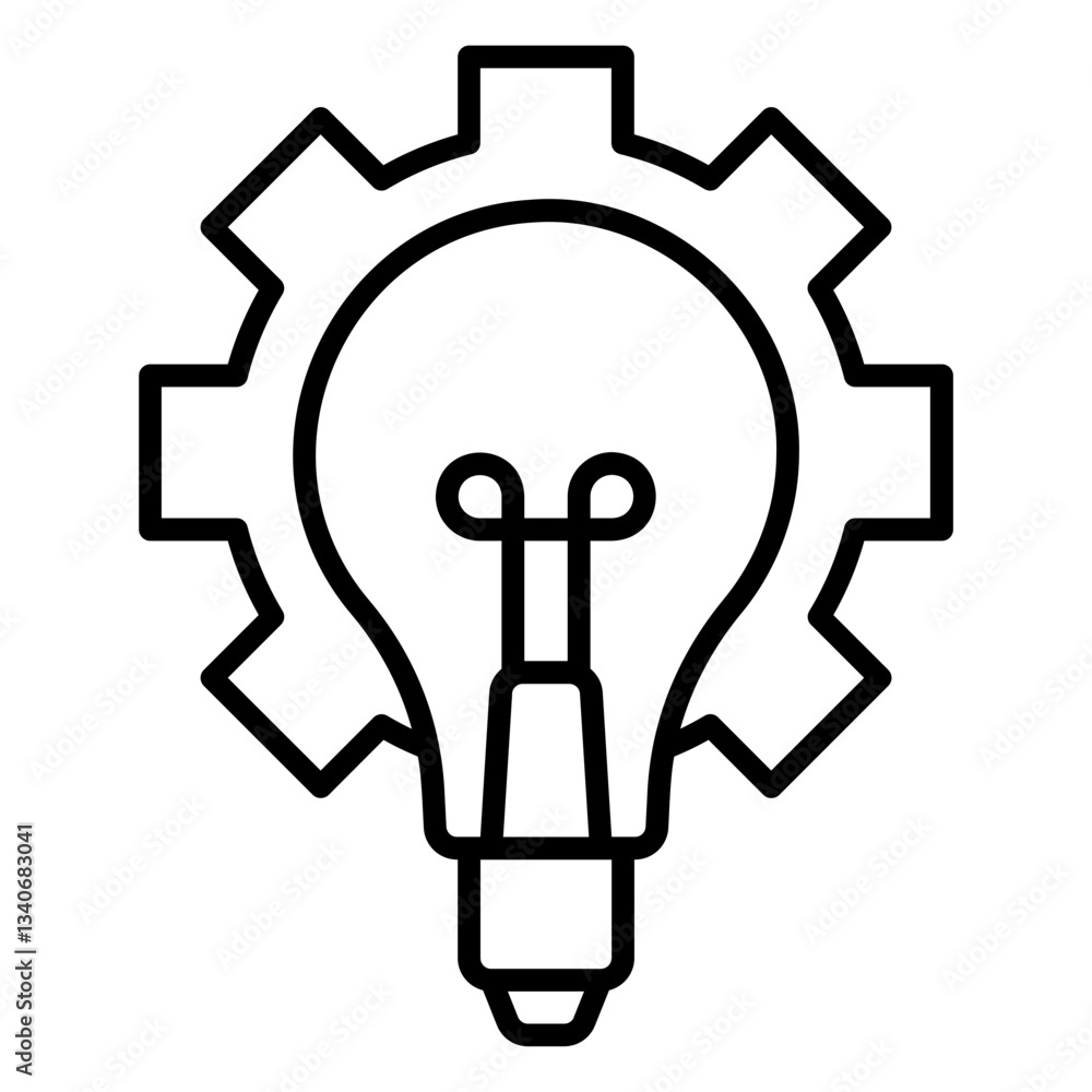 Icon of innovation and creativity with light bulb and gears