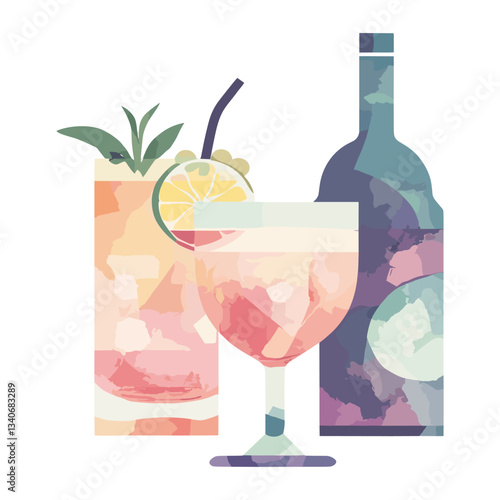 Flat illustration cocktail Brandy beverages drinks colors vector