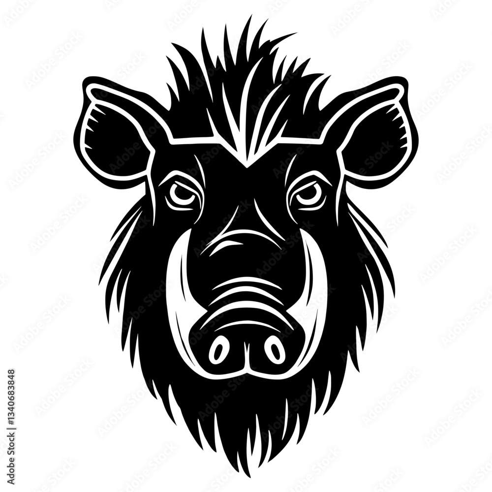 Obraz premium Warthog face linear illustration animal black vector