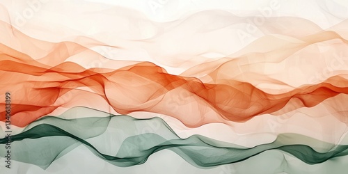 Wallpaper Mural A flowing abstract design featuring soft waves of orange, green, and beige colors, creating a serene and dynamic visual effect. Torontodigital.ca