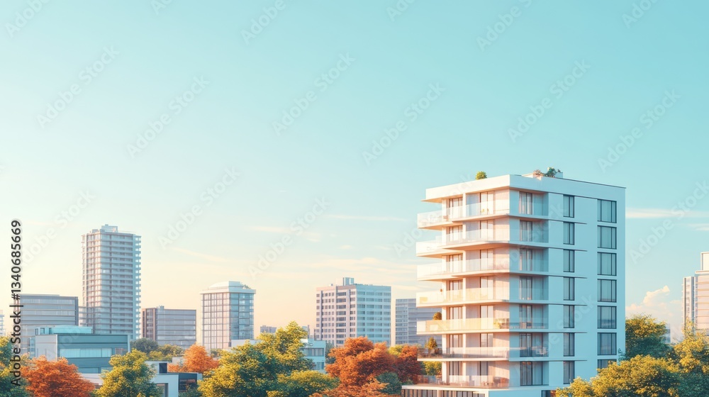 Modern urban buildings stand under a bright and clear sky Modern urban buildings stand under a bright and clear sky
