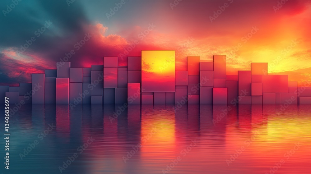 Fototapeta premium Sunset Reflection over Geometric Landscape