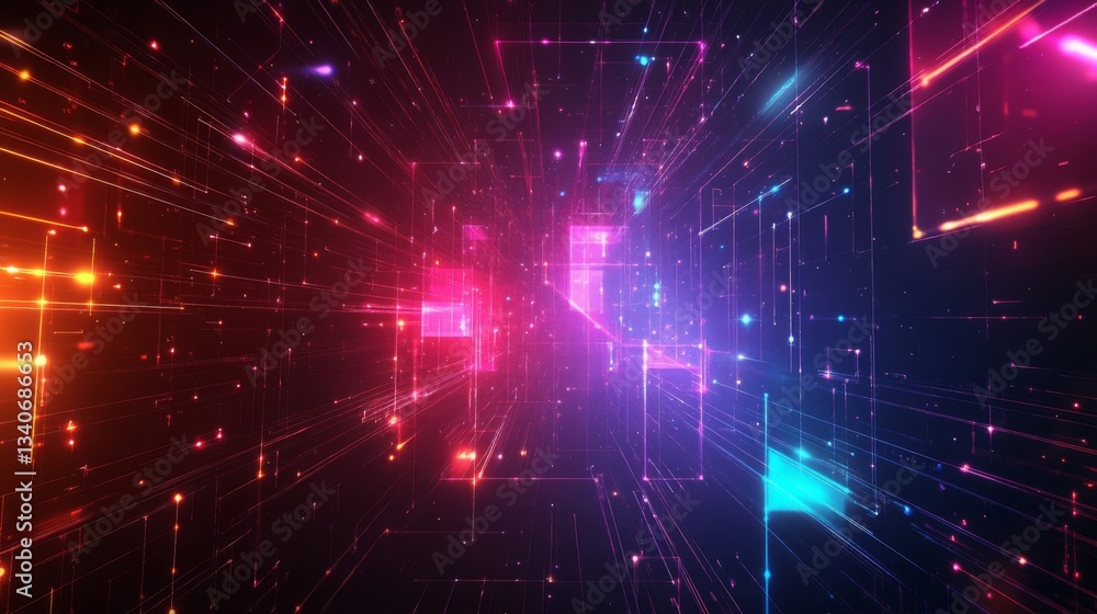 Fototapeta premium Abstract Neon Lights Background With Glowing Particles