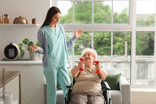Young caregiver and senior ...