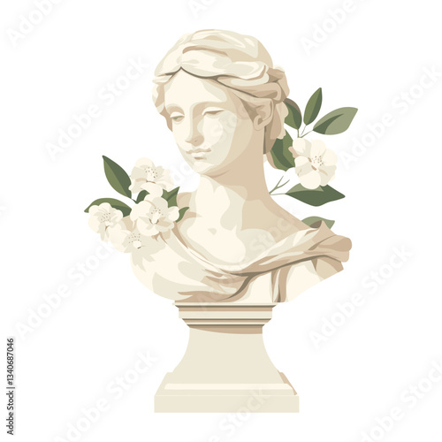 Classic sculpture flowers art illustration vector