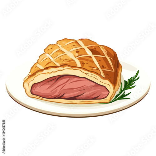 Beef wellington in a plate illustration food meat vector