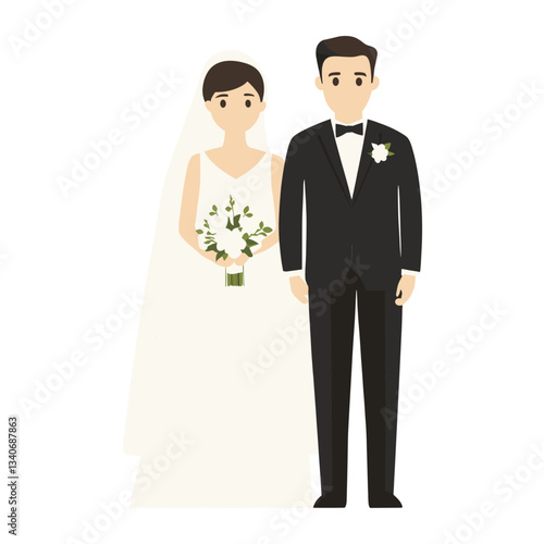 Bride and groom standing together illustration wedding dress vector