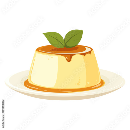 Custard pudding in a plate illustration dessert texture vector