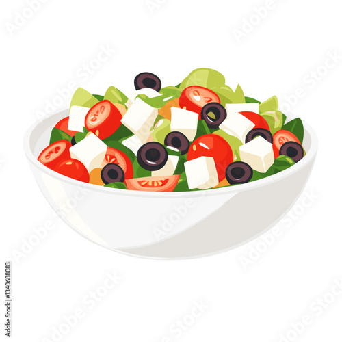 Greek salad in a bowl illustration food meal vector