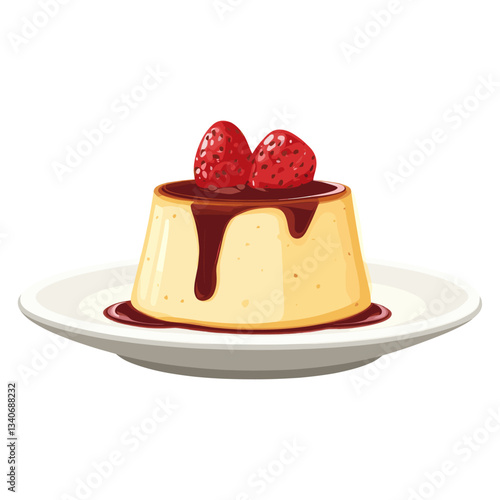 Pudding in a plate illustration strawberry dessert vector
