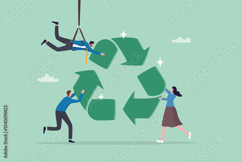 Reuse or recycle to protect environment, ESG or green ecology to preserve nature, conservative corporate responsibility, reduce pollution, environmental concept, people help connect recycle symbol.
