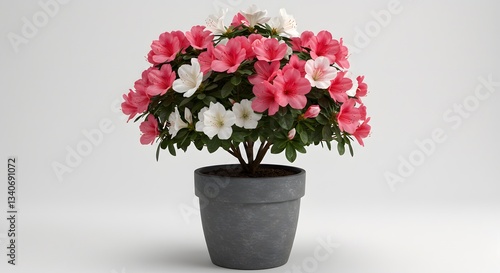 Wallpaper Mural Azalea Plant with Pink and White Flowers in Gray Pot - Stock Photography home docor plants on a plain white Background Torontodigital.ca