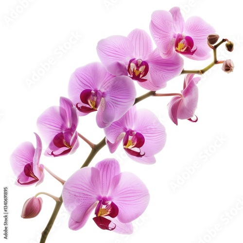 Orchid flowers on a white background. The flowers are purple.