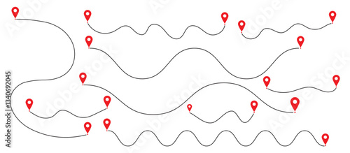 route icon. map pointer. location, pin, gps, roadmaps. Route location icon on white background. Start and end jurney signs symbols. Path travel dotted line trip dashed trace destination track plan 
