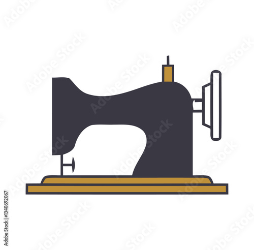 Adobe Illustrator Artwork: "Vintage Sewing Machine Vector - Timeless Silhouette of a Classic Craft Tool with Golden Base and Dark Body