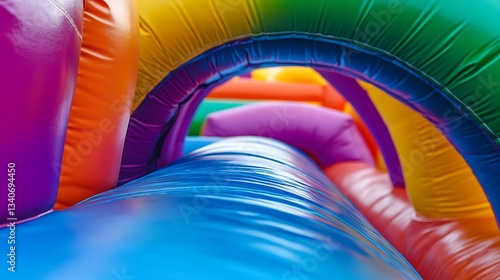 Colorful inflatable playground tunnel close-up. (1)