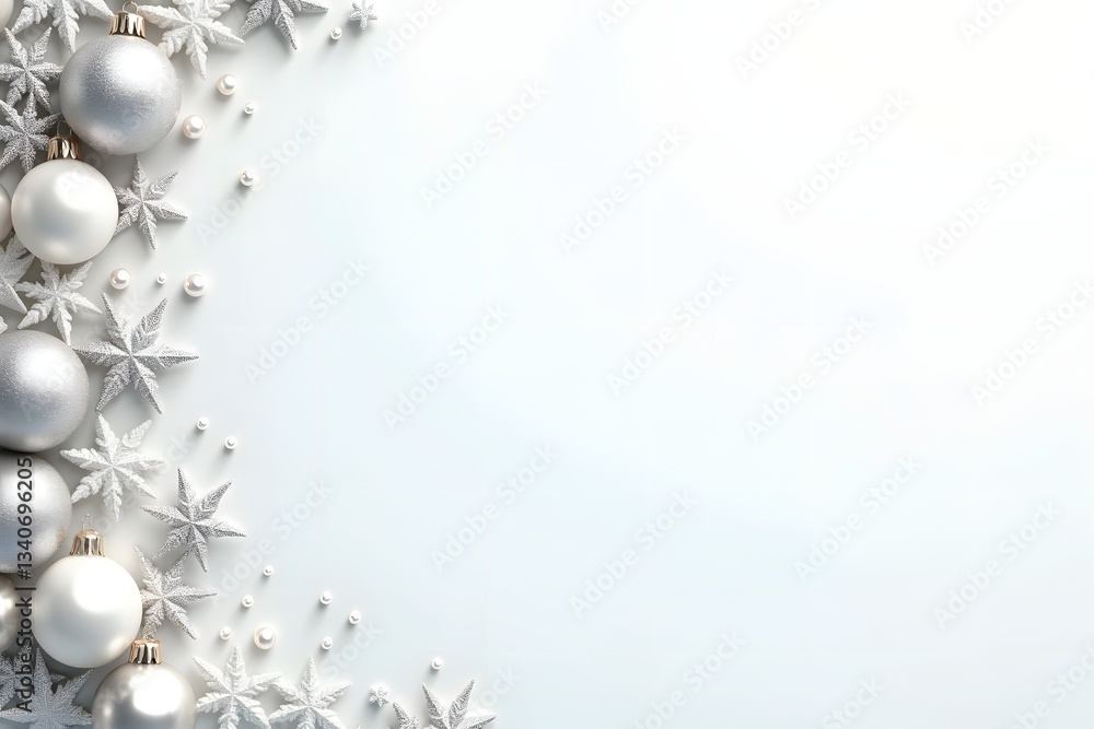 Silver holiday design with snowflake and ball ornaments Silver holiday design with snowflake and ball ornaments