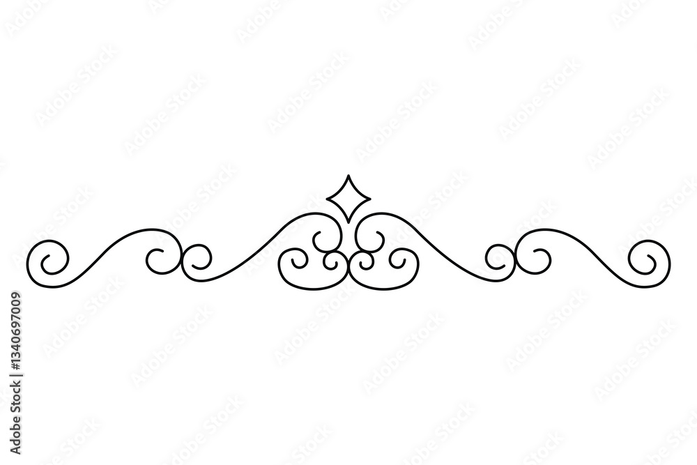 Flourish calligraphic design element. Page decoration symbol to embellish your layout. Linear of vintage swirl