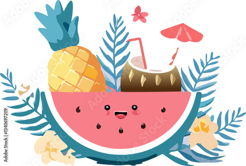 set of funny cartoon fruits