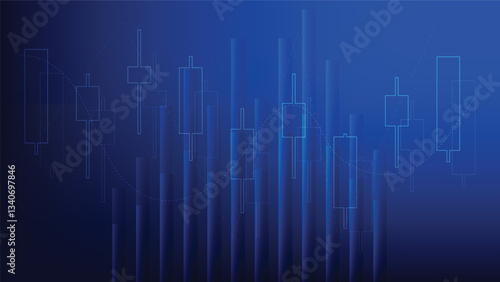 finance and business investment. graphic candlestick and bar chart on blue background