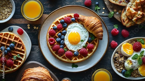 Wallpaper Mural A photorealistic overhead shot of a luxurious breakfast spread, ideal for promoting cafes or brunch events, especially on weekends or holidays. Torontodigital.ca