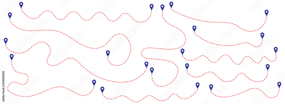 route icon. map pointer. location, pin, gps, roadmaps. Route location icon on white background. Start and end jurney signs symbols. Path travel dotted line trip dashed trace destination track plan route icon. map pointer. location, pin, gps, roadmaps. Route location icon on white background. Start and end jurney signs symbols. Path travel dotted line trip dashed trace destination track plan