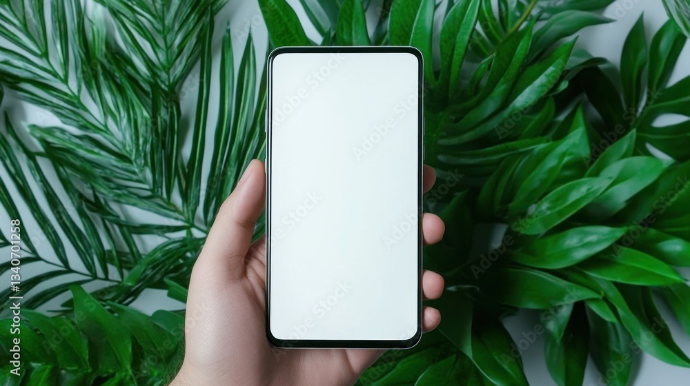 Smartphone Mockup with Lush Greenery Background Smartphone Mockup with Lush Greenery Background