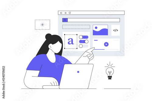 Web Interface Design concept. Creating digital graphic layout, wireframe, visual elements for mobile app, sites. Flat Cartoon Vector Illustration, icon. Stylish abstract design for website