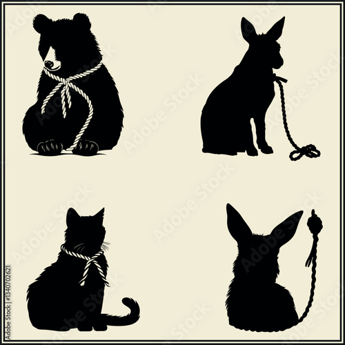 Silhouette of Animal, Tied with Rope