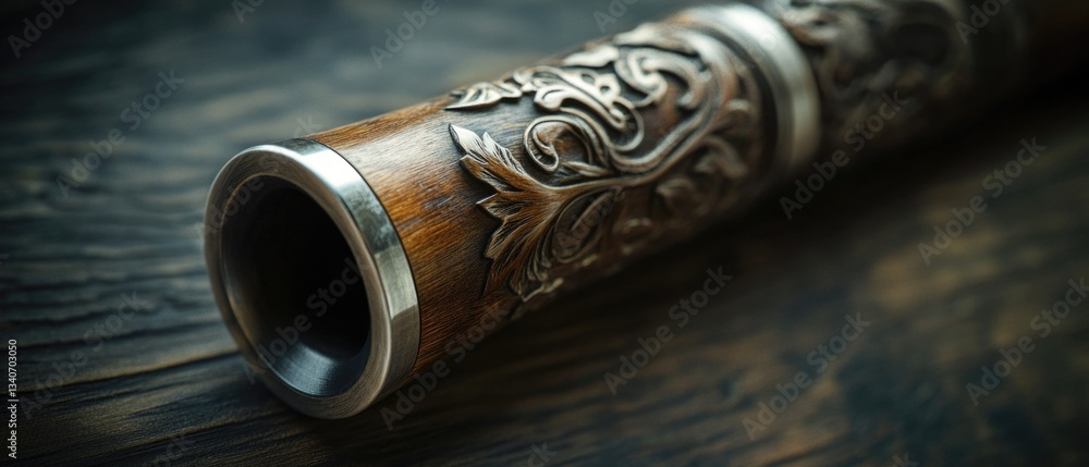 Naklejka premium A detailed view of a wooden pipe on a table, great for backgrounds or still life photography