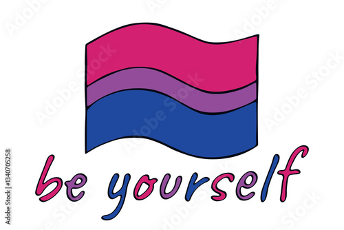 Colorful Bisexual pride flag Happy pride day LGBTQ community Pride Month Vector hand drawn doodle for posters, stickers, logo, cards