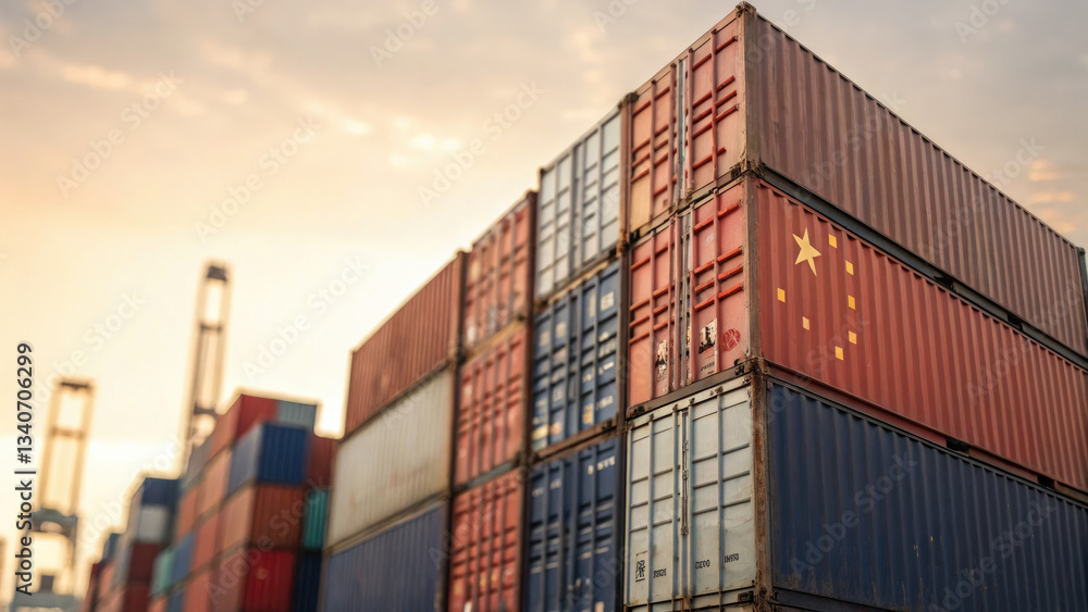 Close-up of a stack of international shipping containers symbolizing global trade and tariffs, representing logistics, import export, and worldwide commerce concepts. Close-up of a stack of international shipping containers symbolizing global trade and tariffs, representing logistics, import export, and worldwide commerce concepts.