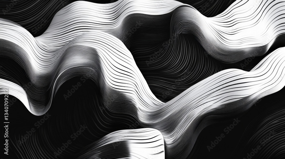 Naklejka premium Abstract Black And White Wavy Texture Background