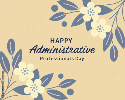 Elegant floral Administrative Professionals Day greeting card design on a soft beige background. Show your appreciation to your administrative team with this stylish navy and beige floral illustration