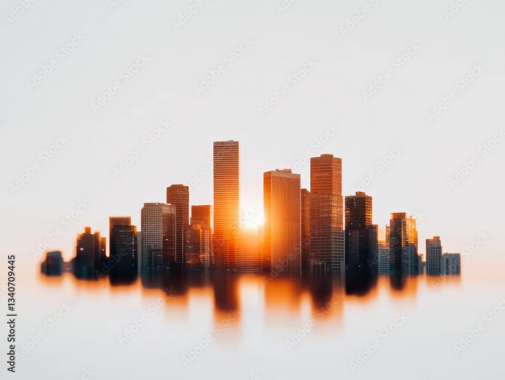 Obraz premium Future-Forward Urban Connectivity Golden Hour Smart City Silhouettes Revealing Innovative Digital Infrastructure Design and Technological Urban Evolution