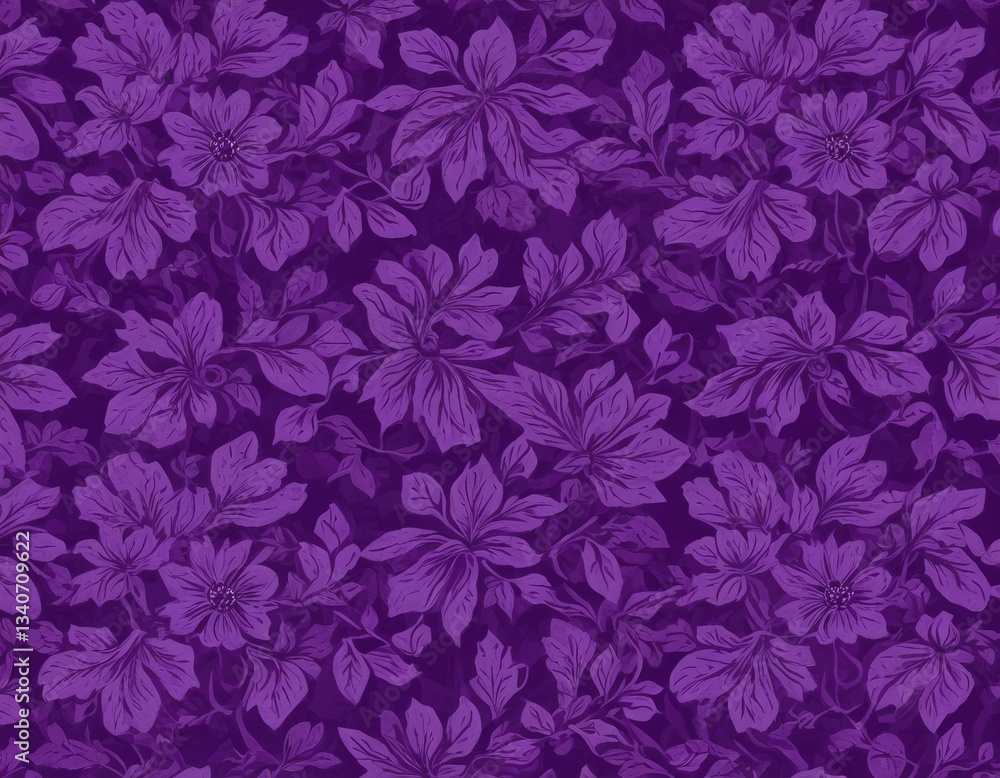 Amethyst Bloom: A repeating floral pattern, intricately detailed and rich in violet hues, creates a seamless design, evoking elegance and a sense of luxurious texture. Amethyst Bloom: A repeating floral pattern, intricately detailed and rich in violet hues, creates a seamless design, evoking elegance and a sense of luxurious texture.