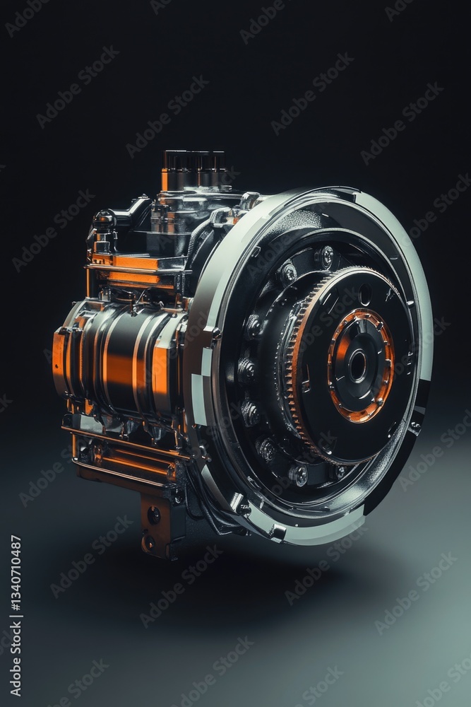 A close-up shot of a small engine on a black background, perfect for use in tech-related projects or as a design element A close-up shot of a small engine on a black background, perfect for use in tech-related projects or as a design element