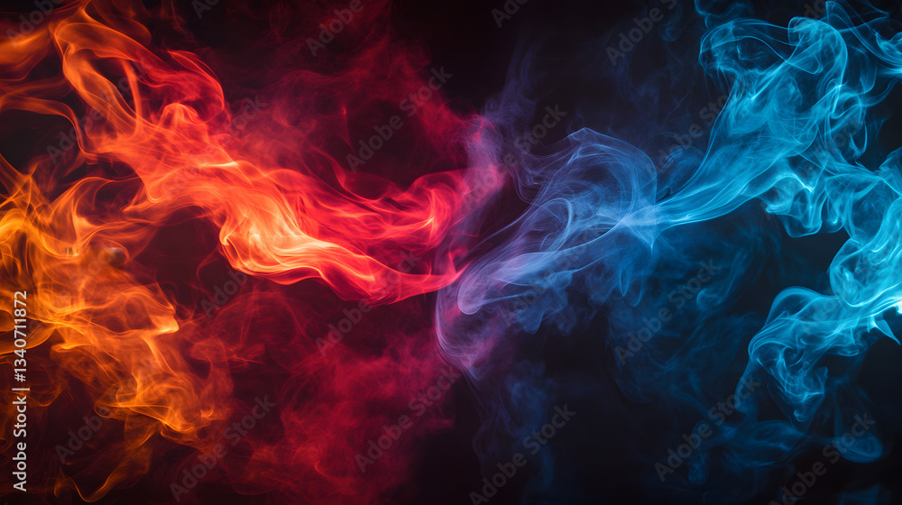 Fototapeta premium Black background with red and blue flames. Abstract background for presentation template.