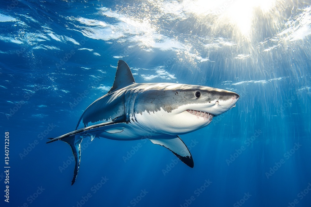 Fototapeta premium A great white shark swimming in the ocean