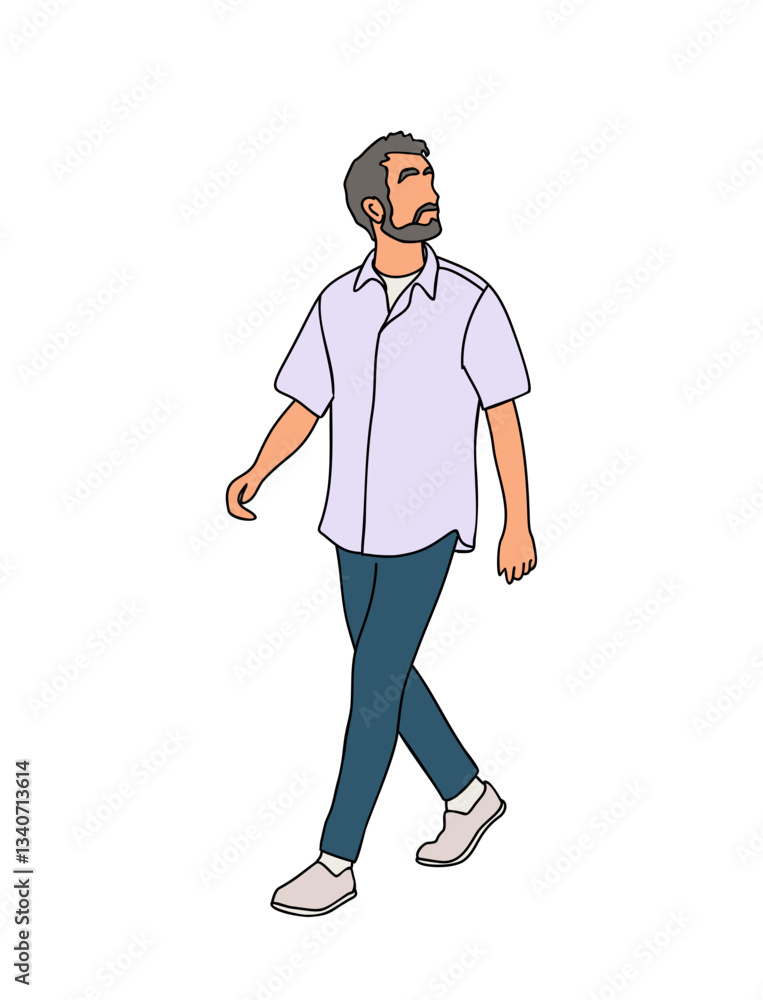 Casual Business man walking side view. Flat vector illustration isolated Casual Business man walking side view. Flat vector illustration isolated