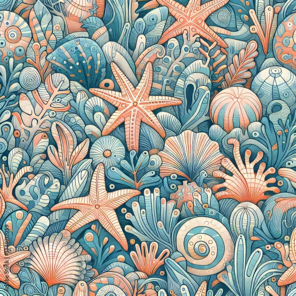 Coral Pattern Repeating coral shapes creating a marine inspired Coral Pattern Repeating coral shapes creating a marine inspired