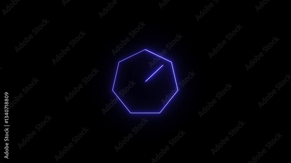 Neon glowing clock icon animation with smooth ticking motion, isolated on black background as time indicator. Neon glowing clock icon animation with smooth ticking motion, isolated on black background as time indicator.