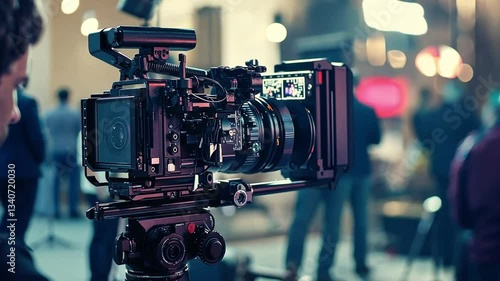 A man is filming a scene with a camera