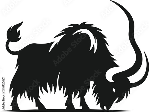 Yak grazing with head lowered animal vector silhouette