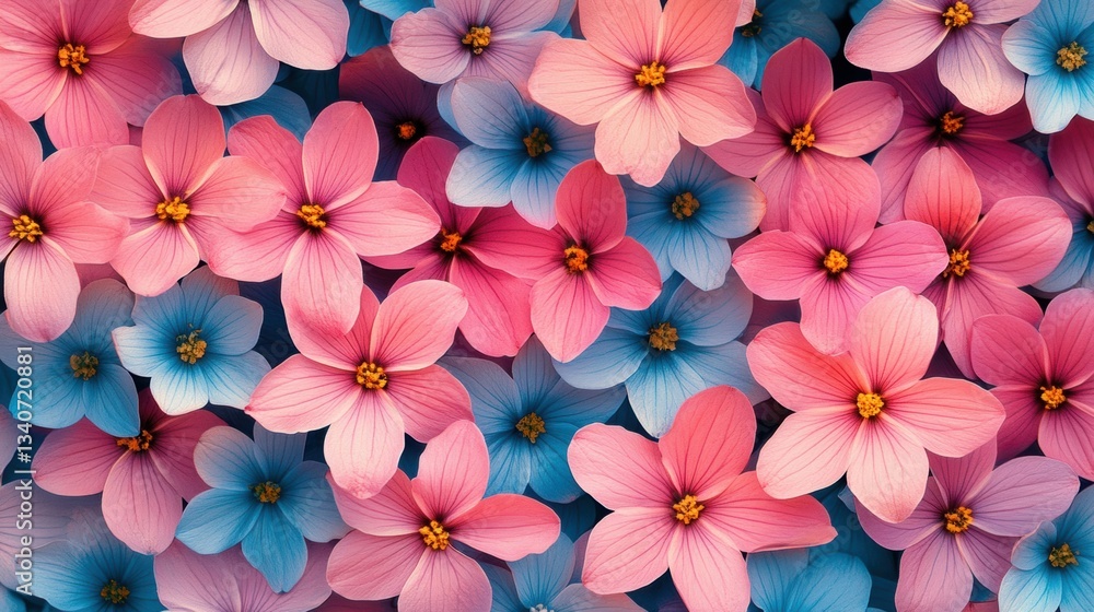 Fototapeta premium Delicate spring blooms arranged in a repetitive pattern for wallpaper or textiles