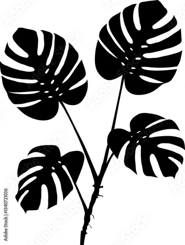 Minimalist illustration of Monstera or Adam's Rib plant, silhouette style