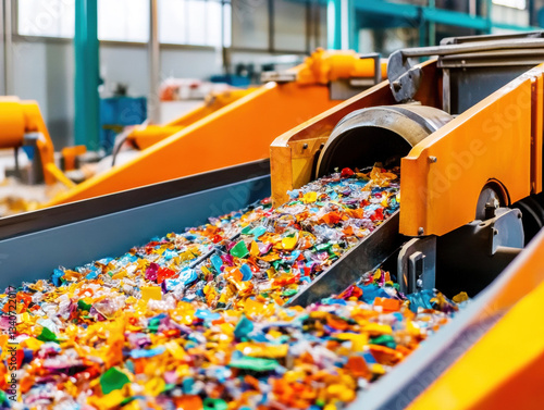 Wallpaper Mural Colored plastic pieces being processed in a recycling facility Torontodigital.ca